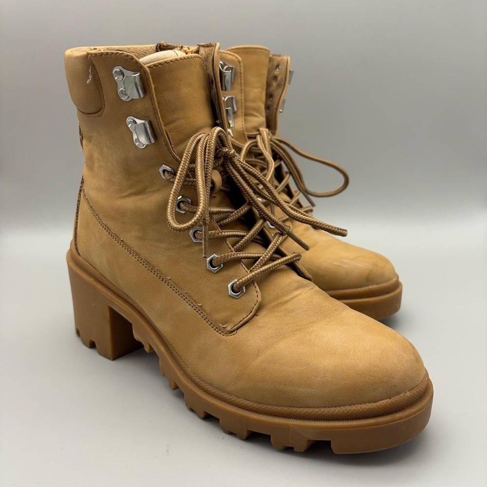 Madden Girl Boots Womens Size 8.5 Brown Ankle Combat Lug Sole Block Heel Work